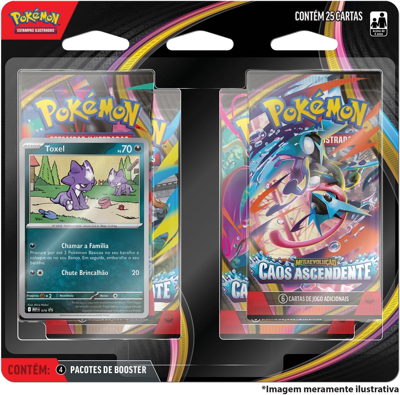 Pacote Booster - Blister Quadrúplo Pokémon Megaevolução Caos Ascendente